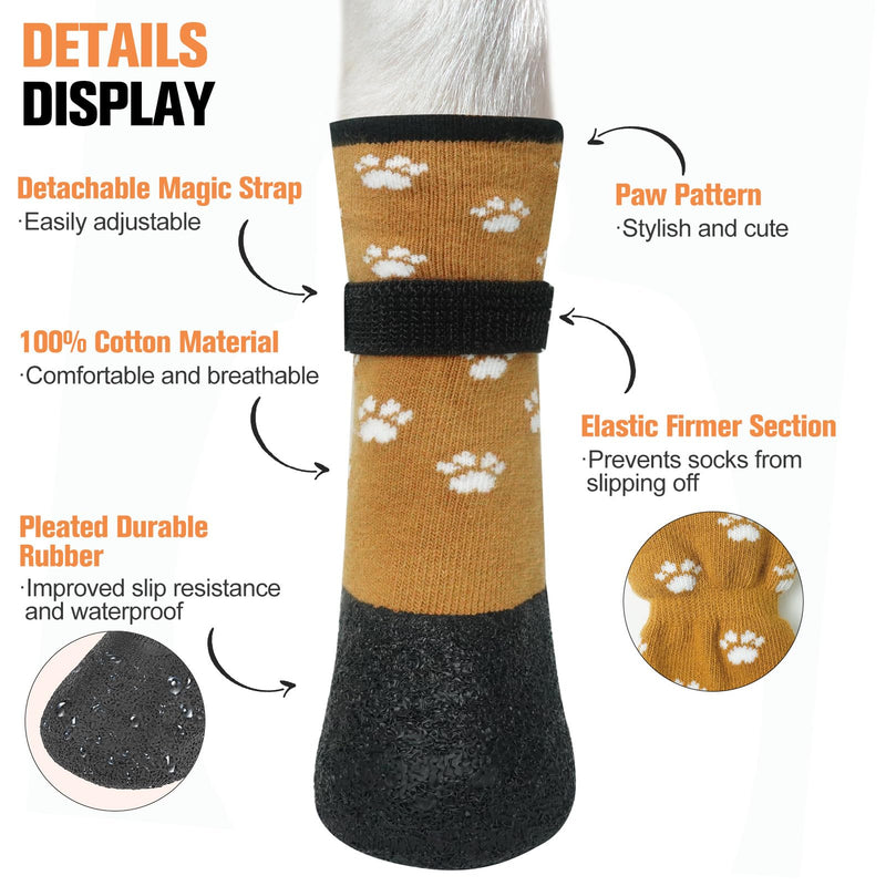 BEAUTYZOO Anti Slip Dog Socks Boots, Dog Shoes for Hot/Cold Pavement Snow Rain Days,Waterproof Grip Dog Booties Paw Protector for Hardwood Floor, Prevent Licking for Small Medium Large Senior Old Dogs Paw Pattern Khaki - PawsPlanet Australia