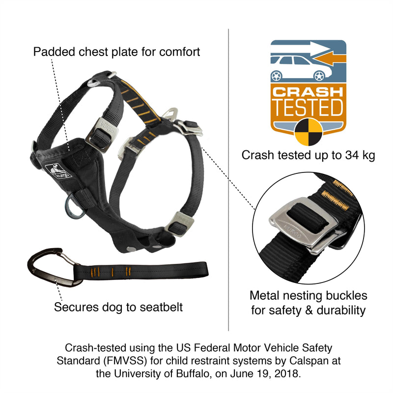 Kurgo Enhanced Strength Tru-Fit Dog Car Harness - Pet Travel Safety Harness - Crash Test Certified Fit - Five Point Adjustment - Secure Buckle - Padded Chest - Charcoal - Small