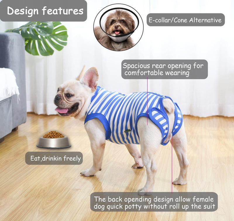 Dog Recovery Suit Surgery Shirt for Large Female Male,Blue XXL XXL(Back 22.4",chest 31") Blue-White Striped Suit - PawsPlanet Australia