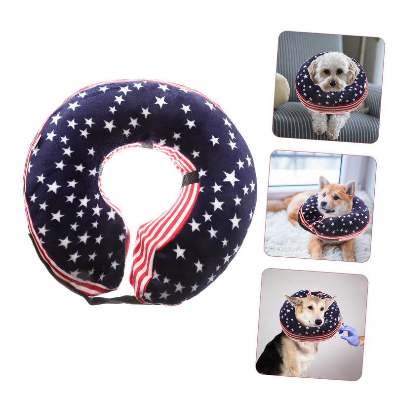 Garneck Inflatable and Comfortable PVC and Fabric Cat Neck Collar for Surgical Recovery with Adjustable Neck Circumference from 15-45cm in Navy Design