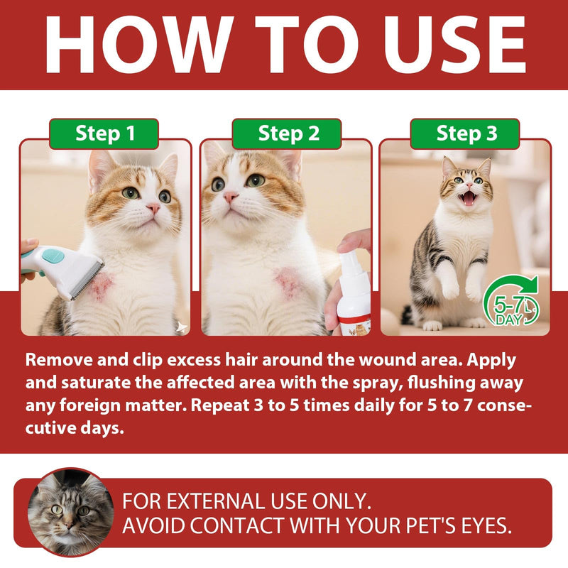 Hot Spot Itch Relief Spray - Anti-Itch Hot Spot Treatment, Pet Wound Care Spray for Skin Itchy, Irritated Skin, Allergy, Rashes, Moisturiser for Dry Skin & Itchy Ears, Skin Soother - 100ML (Cats) Cats