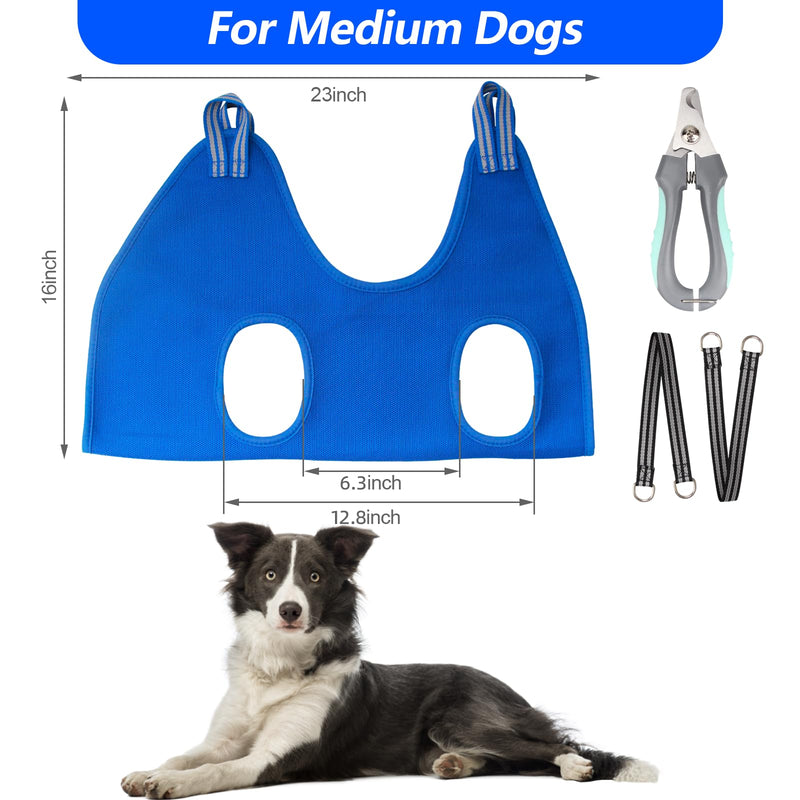 Pet Dog Grooming Hammock Harness for Medium Dogs Nail Trimming, Dog Sling for Cutting Nails, Dog Hanging Holder Hanger for Clipping Nails with Nail Clippers, Nail File, Scissors M for Medium Dogs 40LB Blue - PawsPlanet Australia