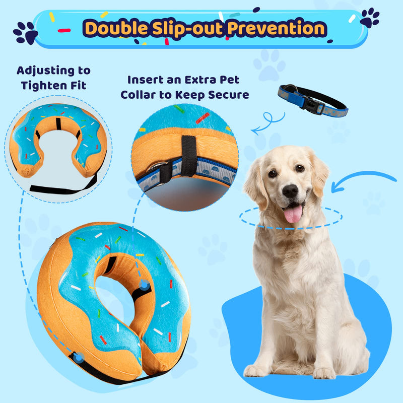 Grand Line Donut Inflatable Collar for Dogs and Cats, Soft Recovery Dog Cone After Surgery, Protective Pet Neck Cone for Small, Medium, Large Dogs, Not Block Vision (Blue, L) Blue Donut Large (Neck:12"-18") - PawsPlanet Australia
