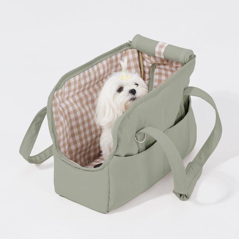 Pet Dog Casual Crossbody Bag, Hands-Free One Shoulder Soft Edged Pet Bag, Fully Open Sunroof Cover with Mesh Window and Large Front Pocket, Pet Carrier Purse for Small Dog Cat?Can Hold 10 Pounds? Green-2