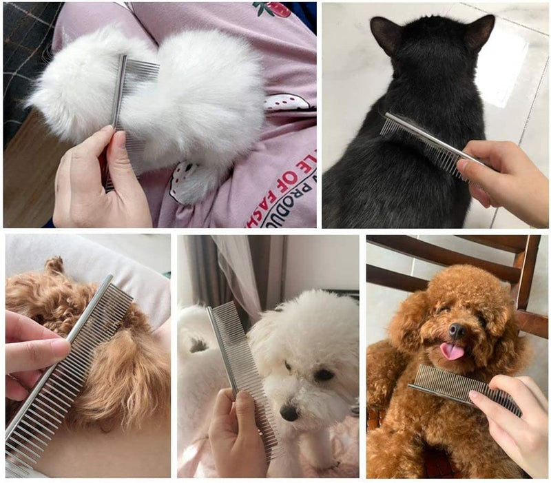 Candure Dematting Comb for Dog and Cat, Pet Grooming Rake and Brushes for Small & Medium Dogs 11+6 Double Sided Blade Deshedding Tool Removes Knots, Undercoat, Mats and Tangled Hair (Green) Green - PawsPlanet Australia