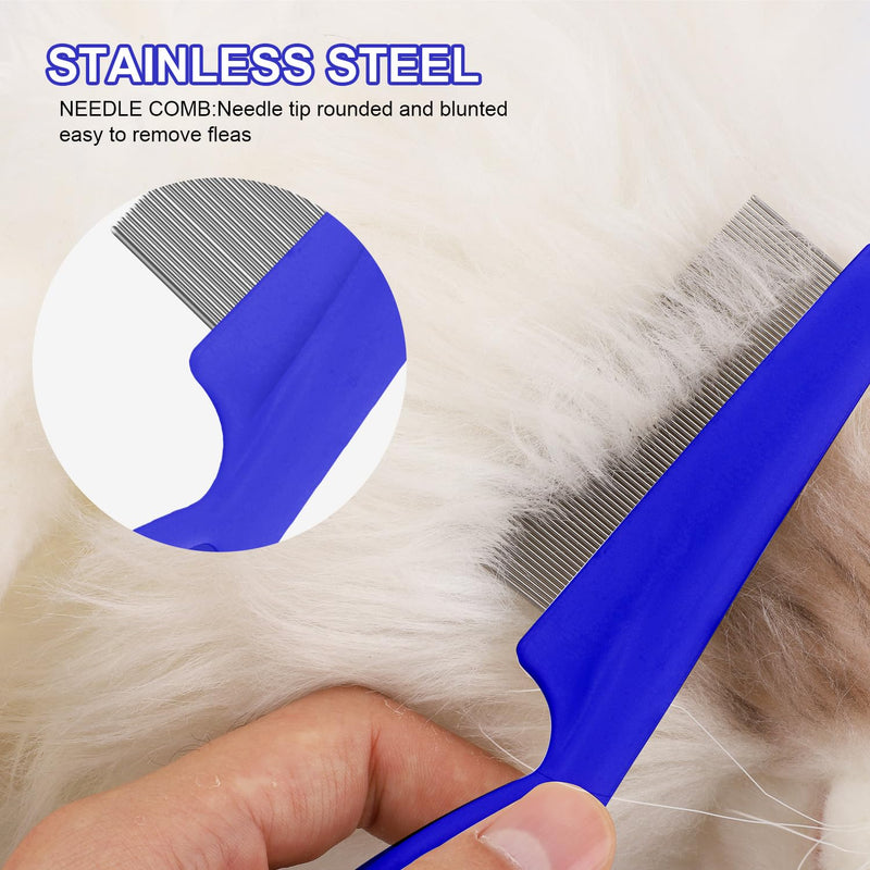 Pet Hair Comb, 2 in 1 Multifunctional Pet Hair Comb for Grooming and Dehairing, Flea and Tear Stain Removal, Stainless Steel and ABS Material, Pack of 2, Blue - PawsPlanet Australia