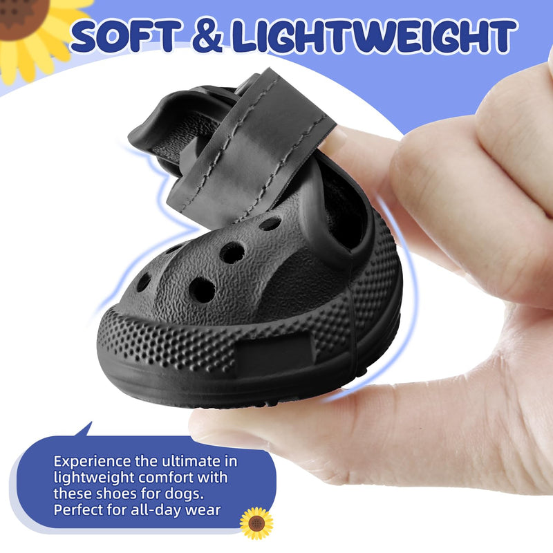 Lukovee Dog Shoes for Hot Pavement - Breathable Non Slip Dog Sandals with Reflective Stripes, Easy ON & Off, Easy-Clean Summer Outdoor Pet Boots for Small Medium Large Dogs (Black, Size 1) #1 (Width 1.18) Black - PawsPlanet Australia