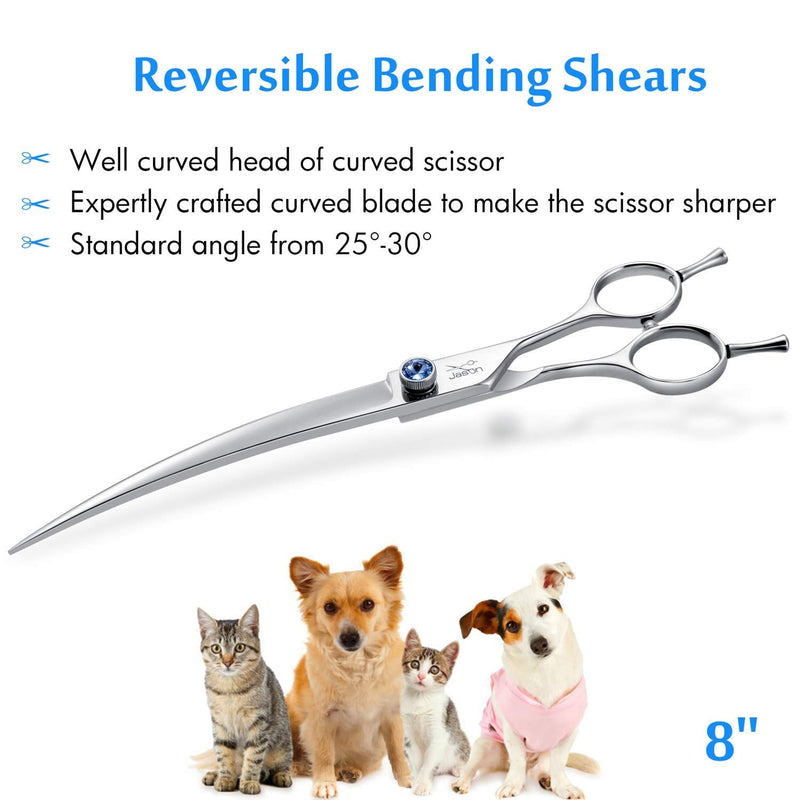 JASON 8" Curved Dog Grooming Scissors for Dogs & Cats - Right Handed Trimming Shears Kit 8.0"