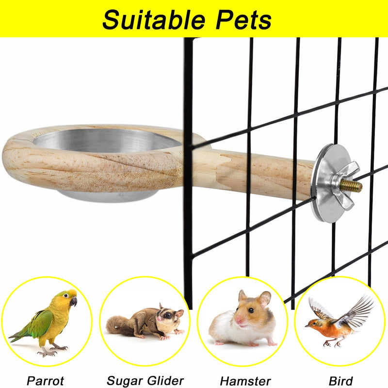 ASOCEA 2 Pack Bird Perch Feeding Cup, Bowls for Cage Wooden Perch Stand Hanging Bowls for Bird Cage Accessory Parrot Wood Perch Stand Toy for Parakeet Lovebird Cockatiel Budgie Medium - PawsPlanet Australia