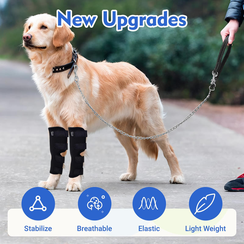 Dog lick protection hind leg knee brace, breathable dog bandage for hind leg and knee, soft and snug fit for protection and support of healing, for all dog breeds, black