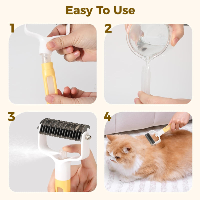 Undercoat Rake for Dogs & Cats, Double-Sided Deshedding Dematting Tool with Spray Bottle, Extra-Wide Dog Brush for Shedding, Reduce Flying Hair, Effectively Remove Tangles, Knots and Mats