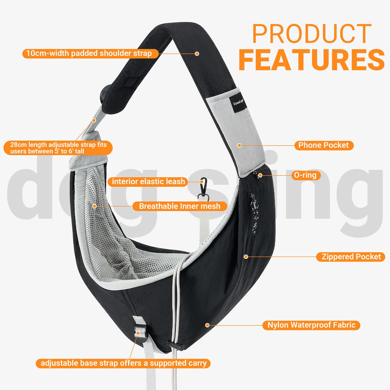 Dog Carrier Sling for Small Dogs - Hands-Free Pet Puppy Carrying Bag with Adjustable Shoulder Strap, Safety Leash - Dachshund Chihuahua Pomeranian Yorkie Cat Backpack Purse Accessories Black - PawsPlanet Australia