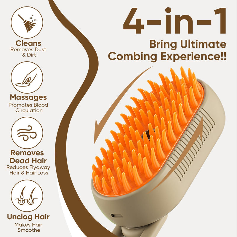 Cat Steam Brush for shedding–4 in 1 Self-Cleaning Comb for Long and Short Hair Cats and Dogs, Steam Pet Brush for Hair Removal, Vibrating Message, Grooming & Relaxation (Khaki) Khaki - PawsPlanet Australia