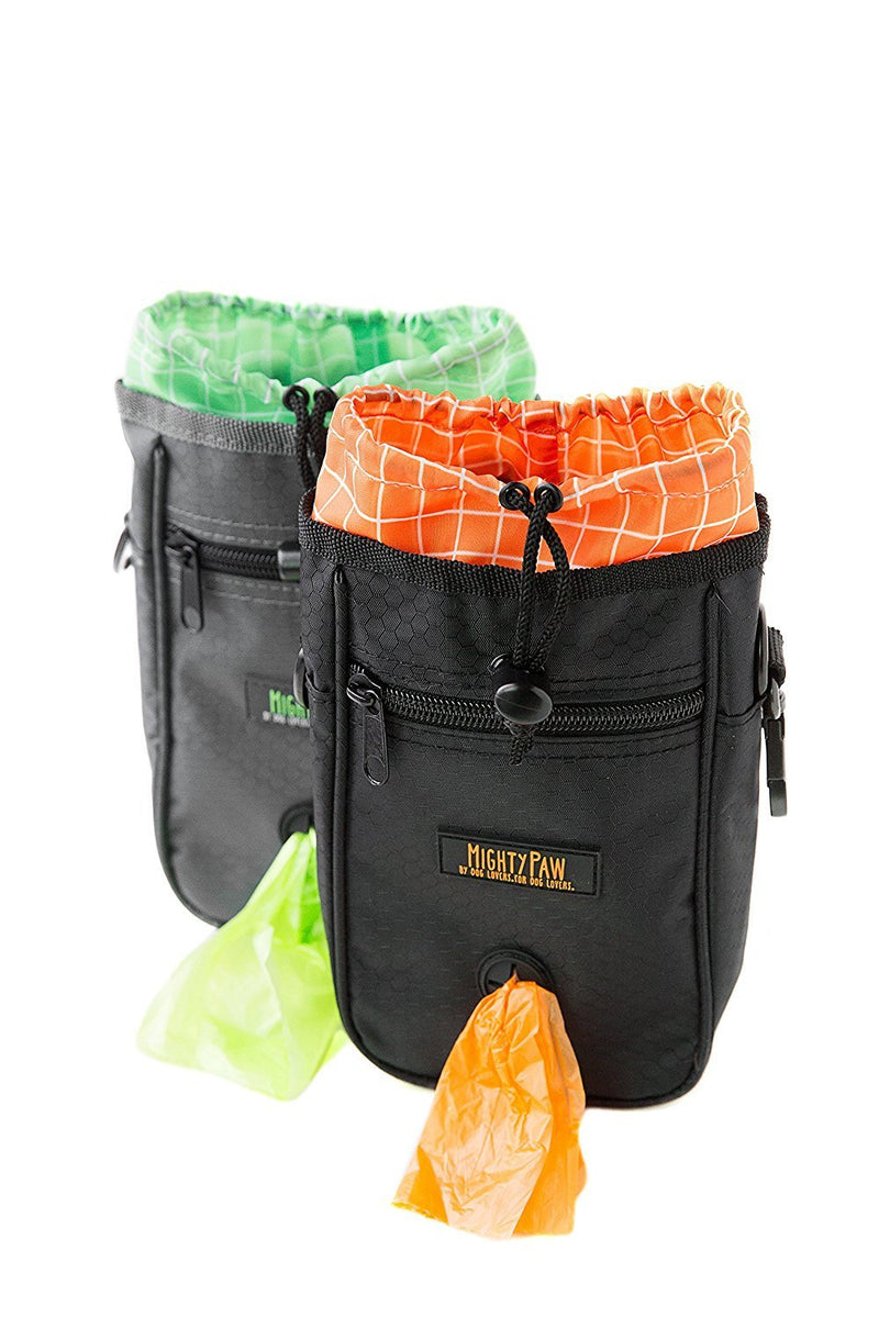 Mighty Paw Dog Treat Bag - Drawstring Closure Pouch - Includes Carabiner Hook and Pick-up Bags - Paw Treat Bag - Training Treat Pouch - Dog Paw - Pet Treat Pouch - Training Treat Bag - (Grey/Green) - PawsPlanet Australia