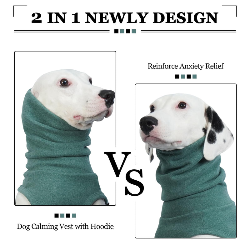 ROZKITCH Dog Anxiety Vest Calming Jacket with Hoodie Soft Dog Ears Cover, Warm Dog Anxiety Jacket with Ear Wrap for Fireworks Travel Vet Visit Separation Anxiety Relief, Calming Shirt Wrap Green XL XL(Back:19.7";Chest:22"-26.7")