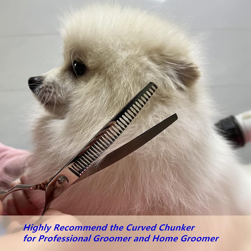 7'' Dog Downward Curved Chunkers Scissors Pet Grooming Curved Shears with Decorative Diamond Screws Japanese 440C Professional Texturizing Blending Shears for Dogs and Cats Silver Chunker - PawsPlanet Australia