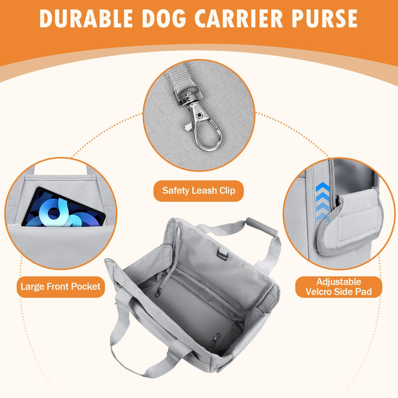 Dog Purse Carrier for Small Dogs Under 10 lbs with Pockets Adjustable Soft Sided Pad Extendable Dog Carriers Tote for Puppies with Safety Leash Clip for Travel Shopping (Dark Gray) Dark Gray