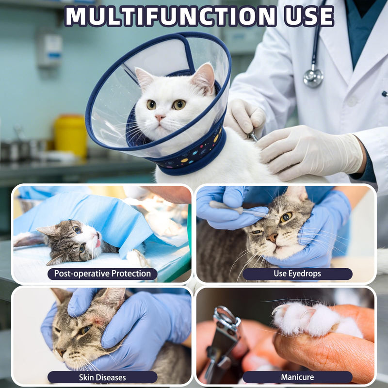 PUPTECK Cat Cone Collar Soft for Neck, Pet Recovery Collar to Stop Licking After Surgery, Adjustable Elizabethan Pet Collar for Small Medium Cats Kittens, NavyBlue M "M (Neck Girth 8.5-11.5in, within 11lbs)"