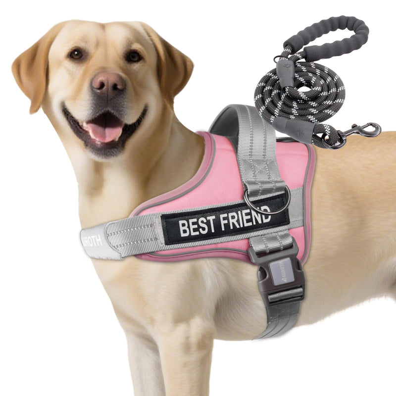 AUROTH Dog Harness and Leash Set, Soft Padded Service Dog Vest with 5.25FT Dog Leash, No Choke, Easy On Pet Vest, Adjustable Reflective No Pull Dog Harness for Large Dogs, Easy Walking and Training X-Large Leash Set-Pink - PawsPlanet Australia