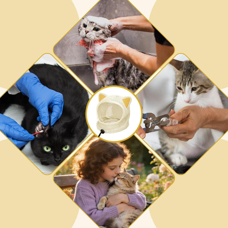 Cat Calming Muzzle for Grooming & Nail Trimming, Cats Calming Muzzle | Prevent Biting Head Cover | Breathable Cat Pet Cover | for Bath Nail Trimming Home Indoor Travel Scratching Outdoor Light Yellow S
