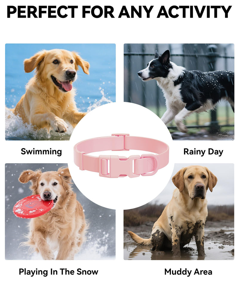 Waterproof Dog Collar, Rubber Adjustable Collars with Quick Release Buckle, Odor-Resistant, Easy to Clean Pet Collars for Small Medium or Large Dogs (Pink, M 11.8-18.5 inch) (M 11.8-18.5 Inch) Pink - PawsPlanet Australia