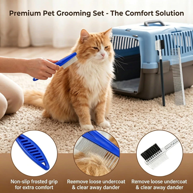 7 Pack Flea Comb, Stainless Steel Pet Professional Double Sided Tear Stain Remover, Dog Cat Grooming Combs with Rounded Tooth, Dematting Tool for All Types of Small, Medium, Large Pets