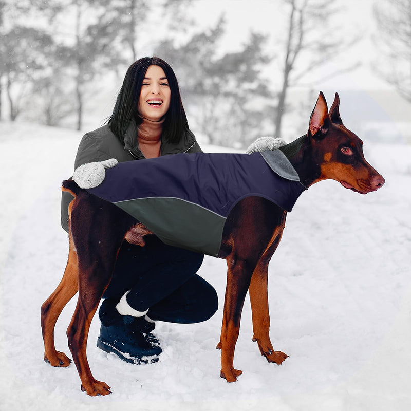 100% Waterproof Thicken Dog Jacket for Lab, Pitbull, Doberman, Standard Poodle, German Shepherd - Large, Navy, 3XL 3XL"chest girth 31.8-39.0", body 26.3" - PawsPlanet Australia