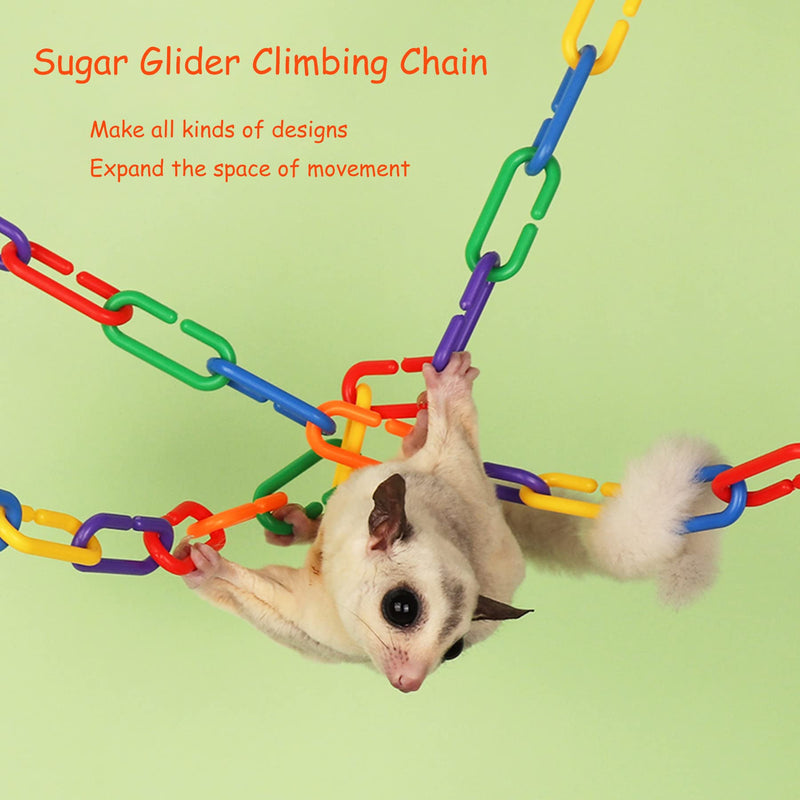 JSLZF Sugar Glider Climbing Toys, Hanging Sugar Glider Toy Cage Accessories, 250 PCS Plastic C-Clips Hook Chain Links Swing Toy Bird Rope Perch