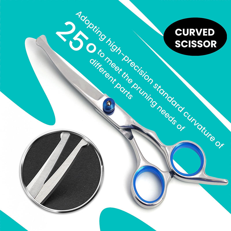 7 in 1 Dog Grooming Scissors Set with Safety Round Head, Sharp and Durable, with Two Stainless Steel Combs, Pet Grooming Scissors for Cats and Dogs - PawsPlanet Australia
