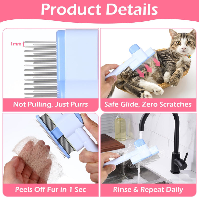 Self Cleaning Flea Comb for Cats and Dogs, 2PCS Fine Tooth Stainless Steel Pet Flea Comb, Lice Treatment Grooming Tool for Kittens Shedding and Massage - PawsPlanet Australia
