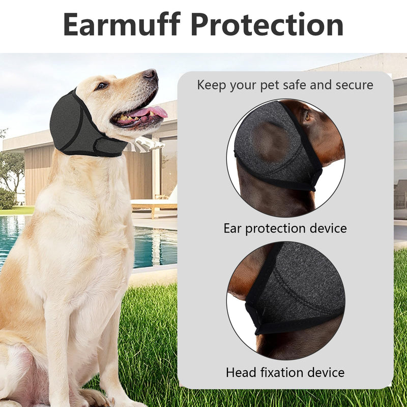 Dog Ears Cover, Adjustable Dog Ear Muffs Comfortable Waterproof Dogs Snood Ear Protector Muffs Noise-Reducing, Calming Hood Head Wrap for Bath Grooming Swimming Fireworks Thunder Anxiety Relief(Grey)