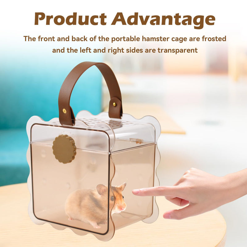 Portable Hamster Carrier Cage,7.87 x 7.87 x 5.51 Inches Dwarf Hamster Carrying Cage with Water Bottle Ventilation Holes Outdoor Hamsters Travel Cages for Mice,Sugar Glider,Gerbils,Rat(Brown) 【Brown】 - PawsPlanet Australia