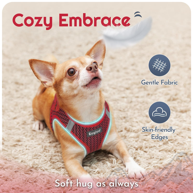 Eagloo Small Dog Harness and Leash Set, Step in Puppy Vest with Breathable Soft Mesh, Walking Reflective Pet Harness for Small Dogs, Red, XS XS(Chest:13.3"-15.5") - PawsPlanet Australia