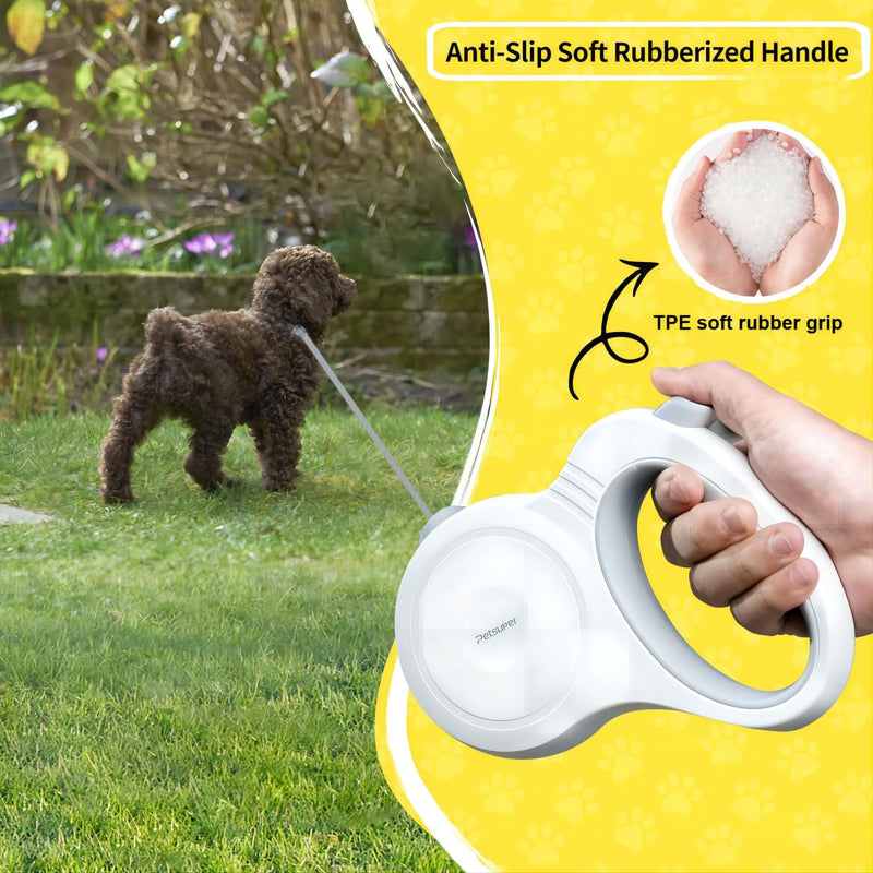 Retractable Dog Leash, Anti-Slip Rubberized Handle, 16FT Strong Nylon Tape Up to 110lbs, 360° Tangle Free, White - PawsPlanet Australia