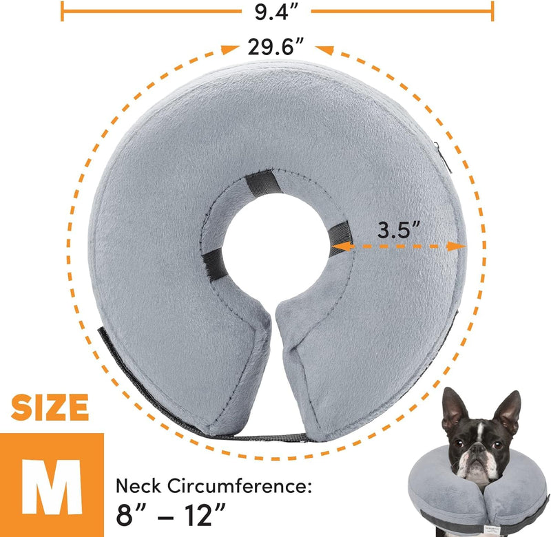 Protective Inflatable Collar for Dogs and Cats - Soft Pet Recovery Collar Does Not Block Vision E-Collar, Soft Protective Cone for Dogs After Surgery (Gray, [Neck:10"-14"] Medium) Gray - PawsPlanet Australia