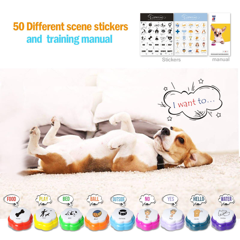 Dog Buttons for Communication, 9pcs Recordable Talking Buttons Set with Mat & Stickers, Pet Training Buttons for Dogs & Cats, Speaking Buttons - PawsPlanet Australia