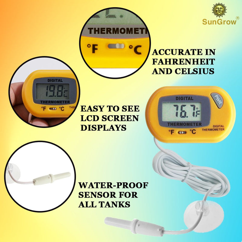 SunGrow Reptile Digital Thermometer, Waterproof Sensor Probe Monitors Temperature Accurately, Includes Replaceable Batteries, Easy to Read Display - PawsPlanet Australia