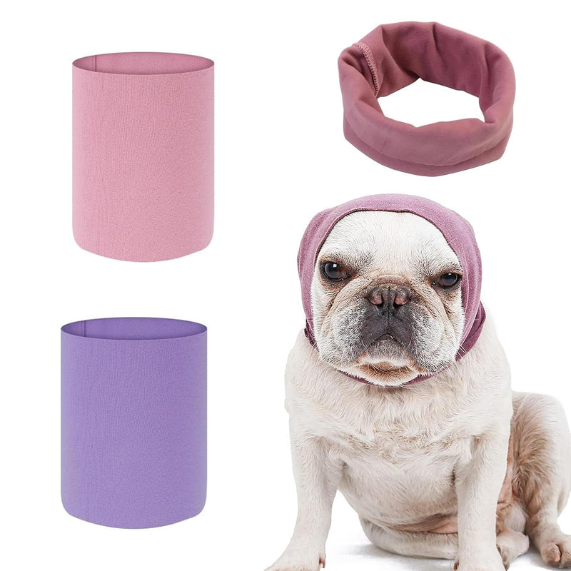 2PCS Dog Ear Defenders, Breathable Pet Ear Protectors, Soft Warm Dog Snood for Shower for Noise Grooming Anxiety Calming (Purple Pink)