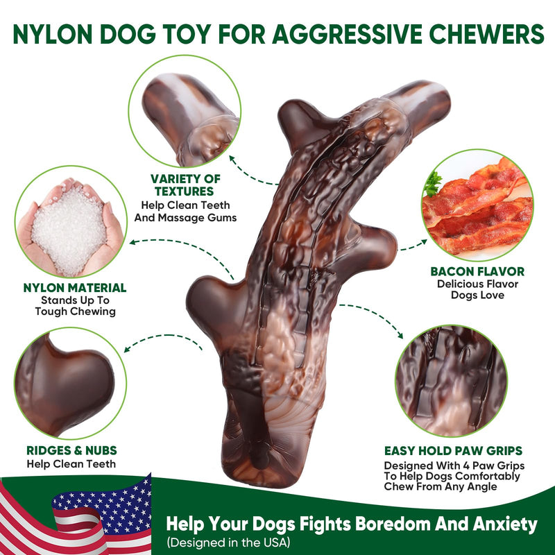 Dog Toys, 3-Pack Indestructible Dog Chew Toys for Aggressive Chewers, Nylon Durable Dog Toys for Medium Large Breed, Bacon Flavored Tough Dog Bones Chew Toys for Super Chewer Dentalbone - PawsPlanet Australia