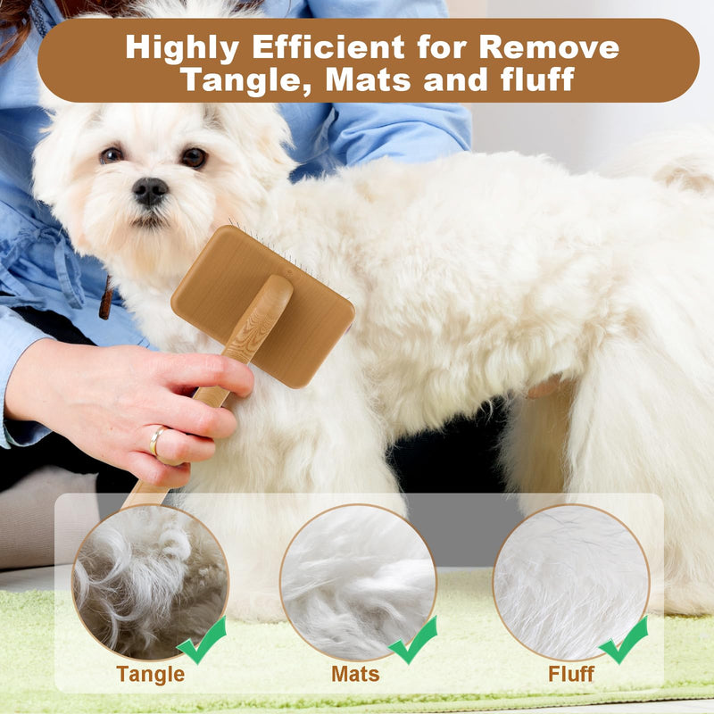 Slicker Brush for Dog, Doodles and Poodle Brush, for Tangles, Fluff Coat, Curly Hair Pets, Remove Loose Fur, Matts, Undercoat, Double Coat, 24mm Pins, 3.5''*2.4'' Head, Medium Size, Wood M - PawsPlanet Australia