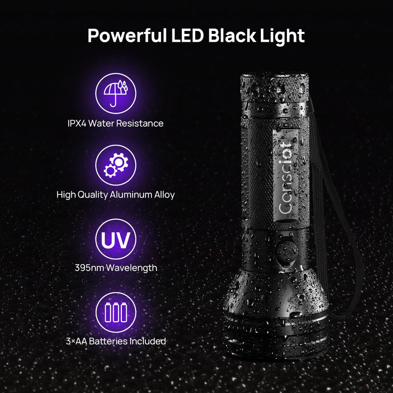 UV Flashlight Black Light, Consciot 51 LED 395nm Ultraviolet Blacklight, Portable Torch Light Pet Urine Detector for Dog/Cat Urine, Dry Stains, Bed Bug, Resin Curing, Matching with Pet Odor Eliminator 1 Pack - PawsPlanet Australia