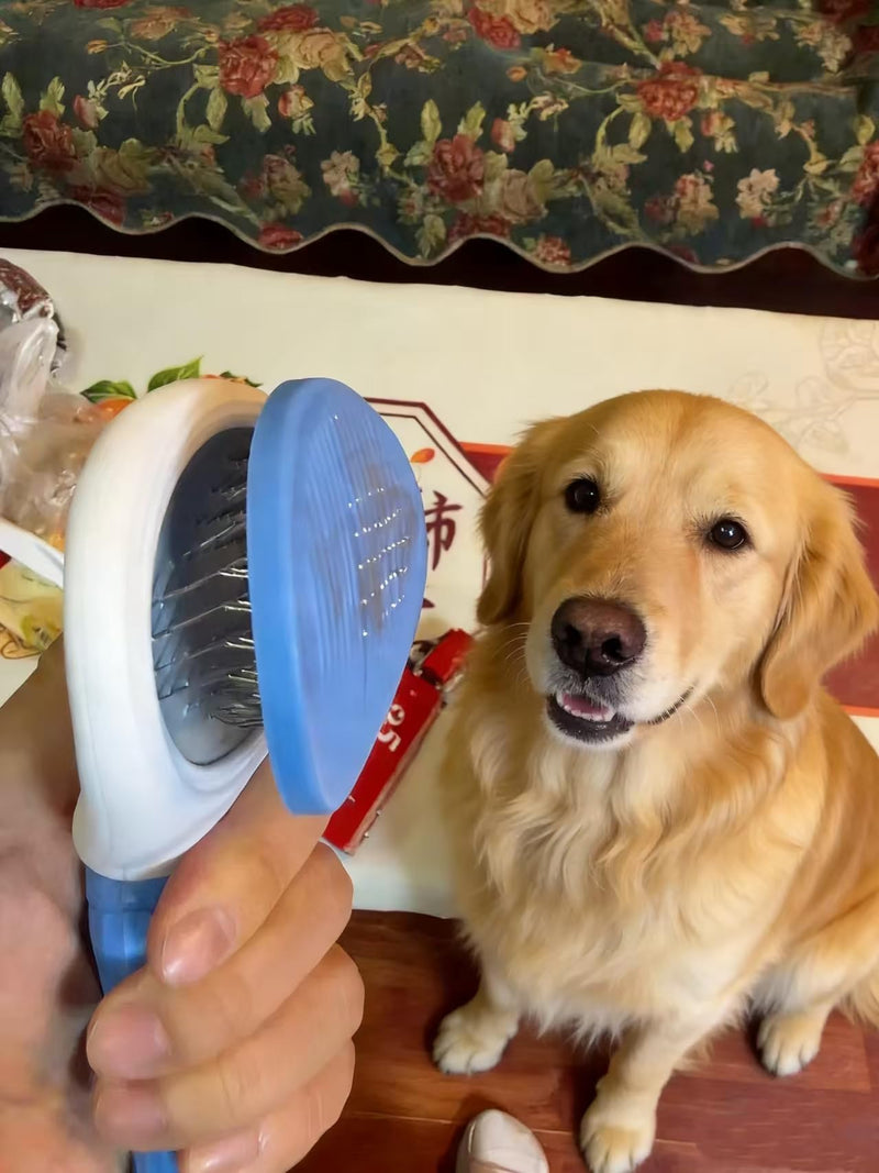 Self Cleaning Pet Brush for Shedding, One-Touch Release Dog & Cat Grooming Brush, Gentle Deshedder with Massaging Bristles for Long & Short Hair Pets - Painless Hair Remover Tool Blue
