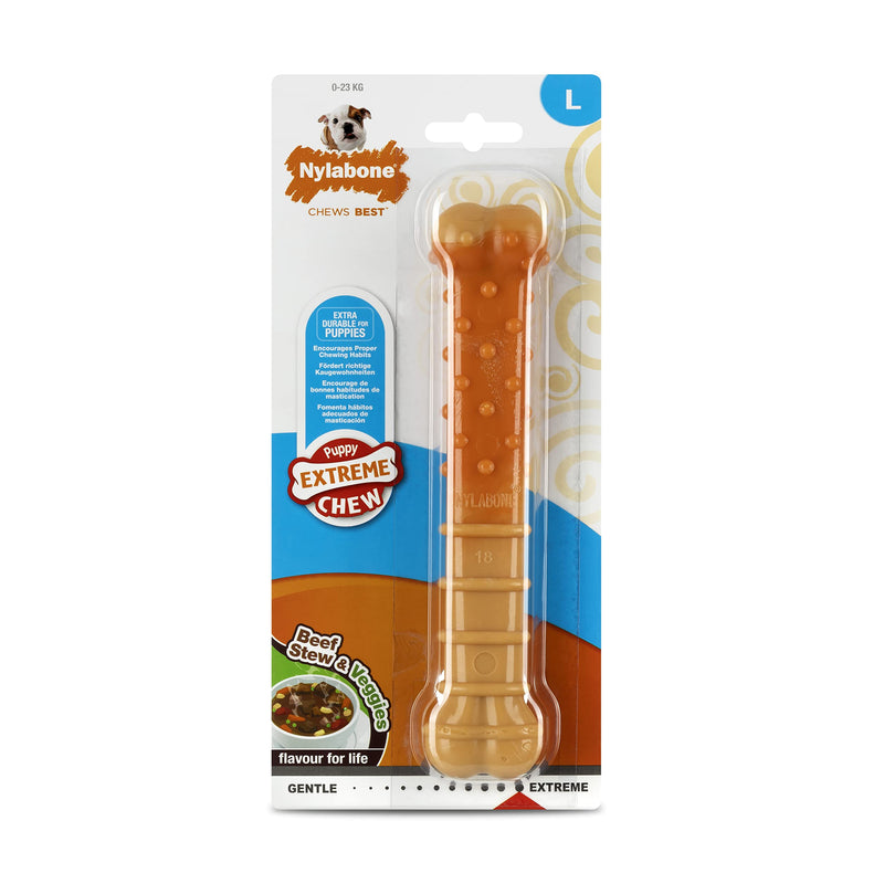 Nylabone Puppy Extreme Tough Chew Toy Bone, Beef Stew & Veg Flavour, Large - PawsPlanet Australia