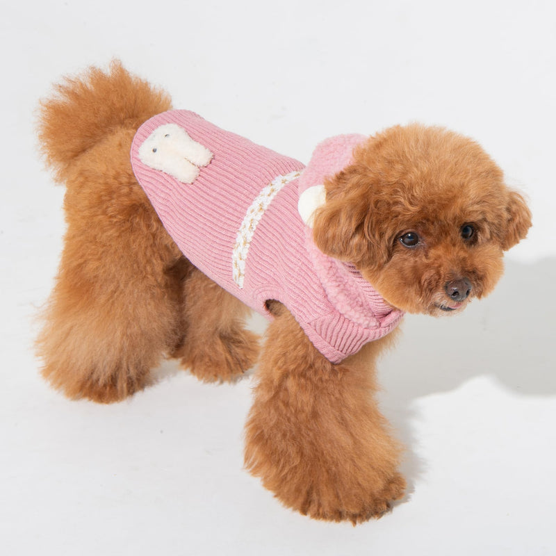 Pinkaholic New York Willow Cute Winter Hooded Shirts Flat Vertical Ribs Pattern for Small and Medium Dogs, Indian Pink, Medium - PawsPlanet Australia