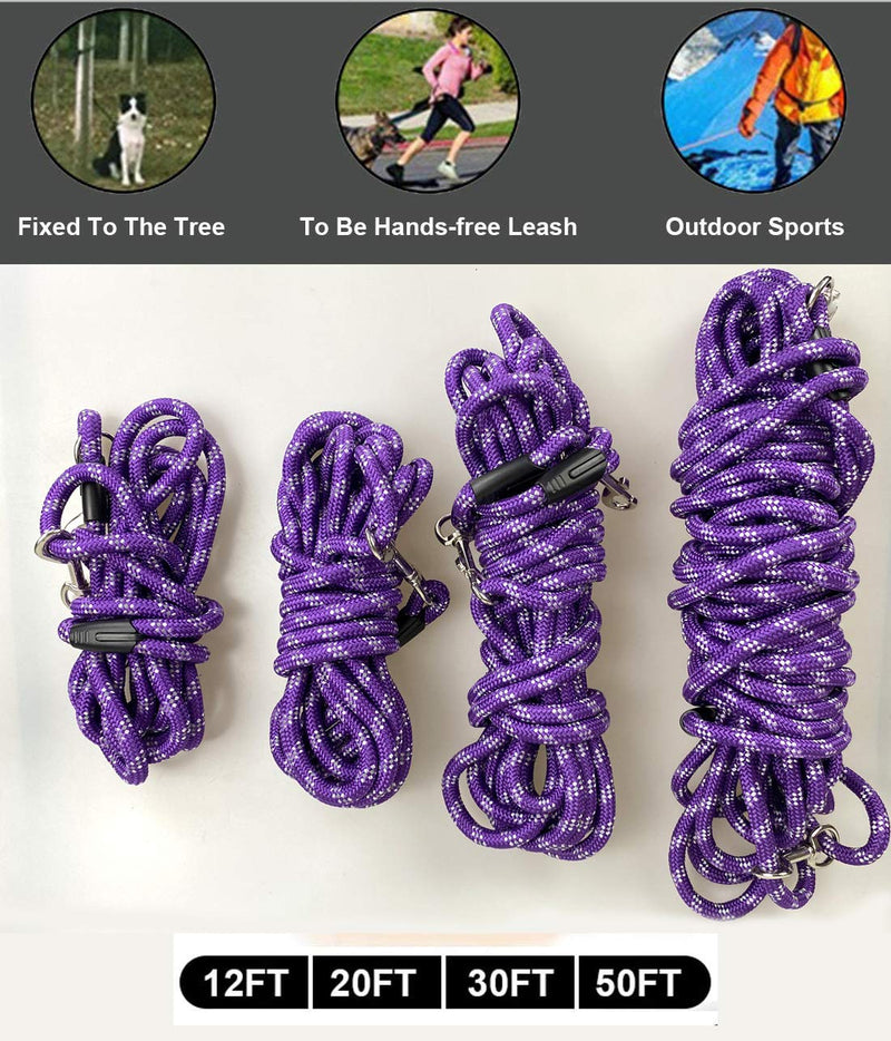 Long Rope Dog Leash for Dog Training 12FT 20FT 30FT 50FT, Reflective Threads Dog Leashes Tie-Out Check Cord Recall Training Agility Lead for Large Medium Small Dogs (Purple, 10mm*20ft) 2/5 inch * 20 ft Purple - PawsPlanet Australia