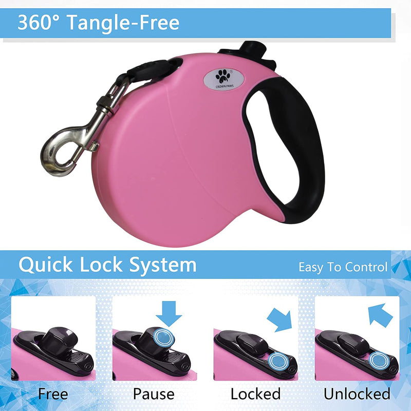 16 ft Retractable Dog Leash for Large Dogs up to 110 lbs,Tangle-Free Nylon Tape,Pink L pink - PawsPlanet Australia