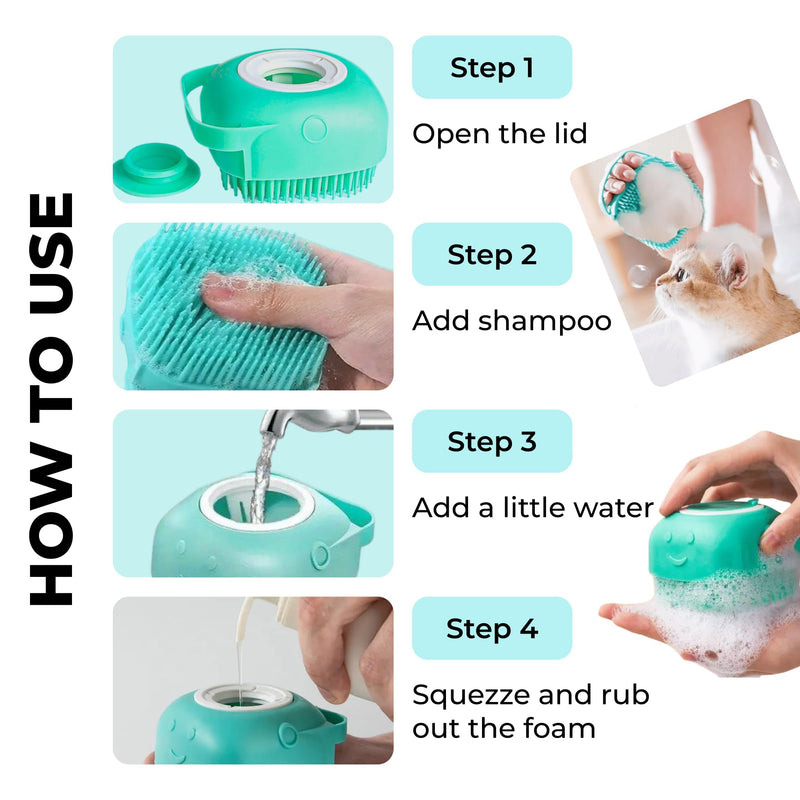 Dog Bath Brush - Silicone Pet Grooming Tool for Dogs & Cats - Hair Remover & Shampoo Scrubber for Sensitive Skin