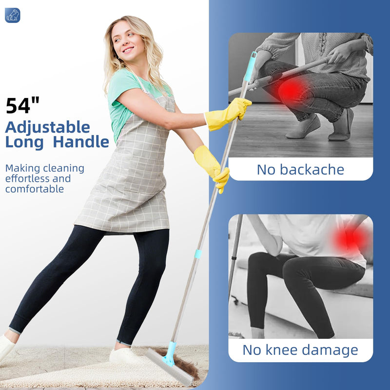 Carpet Rake for Pet Hair Removal - 54" Adjustable 2 in 1 Carpet Broom with Copper Rake Scraper & TPU Brush, Reusable Cat Dog Hair Remover Tool for Deep Cleaning Carpets, Rugs, Mats, and Stairs (Blue) Blue Pro+Mini+Glove - PawsPlanet Australia