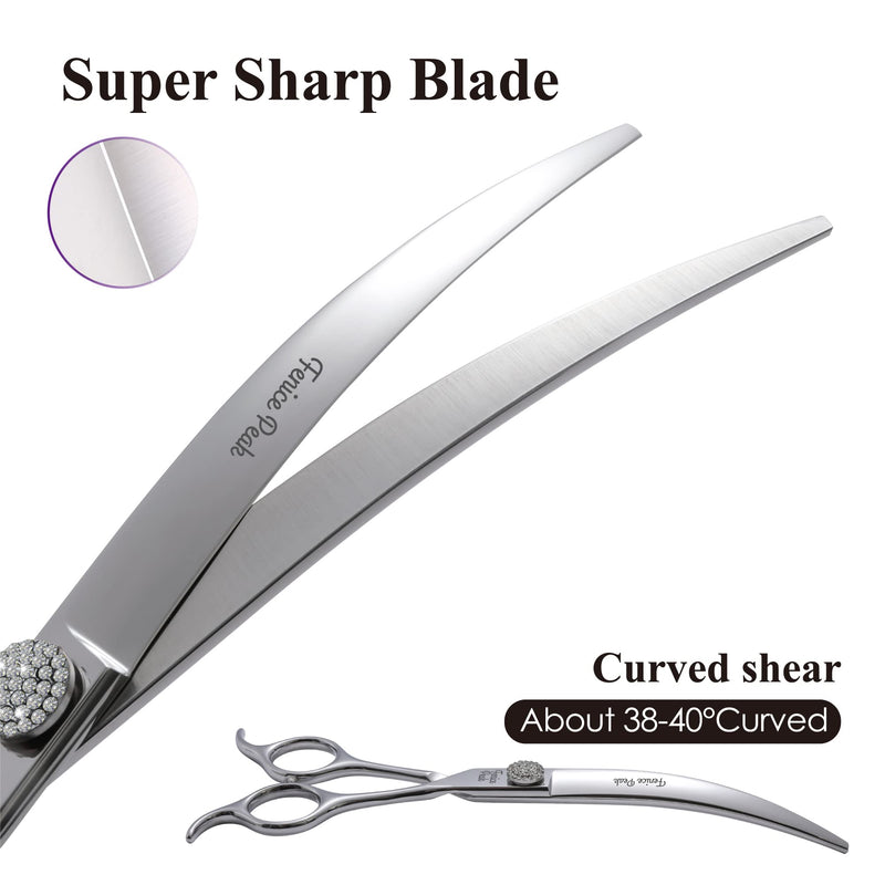 Fenice Peak 7.5‘’ Super Curved Dog Grooming Scissors with Jewelled Screw 440C Stainless Steel Pet Grooming Bending Scissors with Symmetrical Handle for Groomer and Home User 7.5‘’ - PawsPlanet Australia