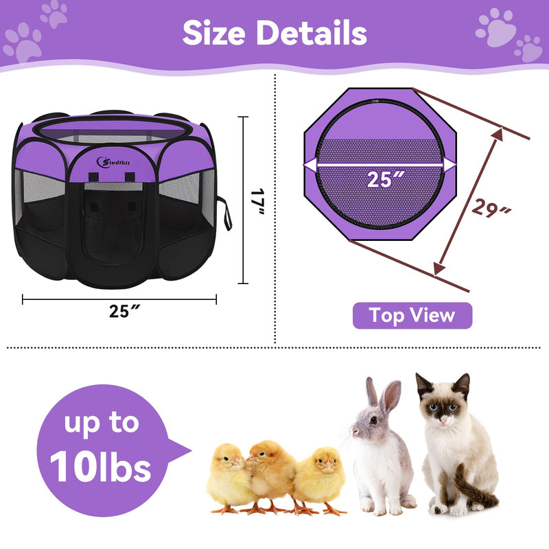 Dog Cat Playpen, Puppy Pet Playpen, Small Dogs Tent Crates Cage Indoor/Outdoor, Portable Pop Up Dog Kennel Playpen with Carrying Case for Dogs/Cats/Rabbits,Purple Purple